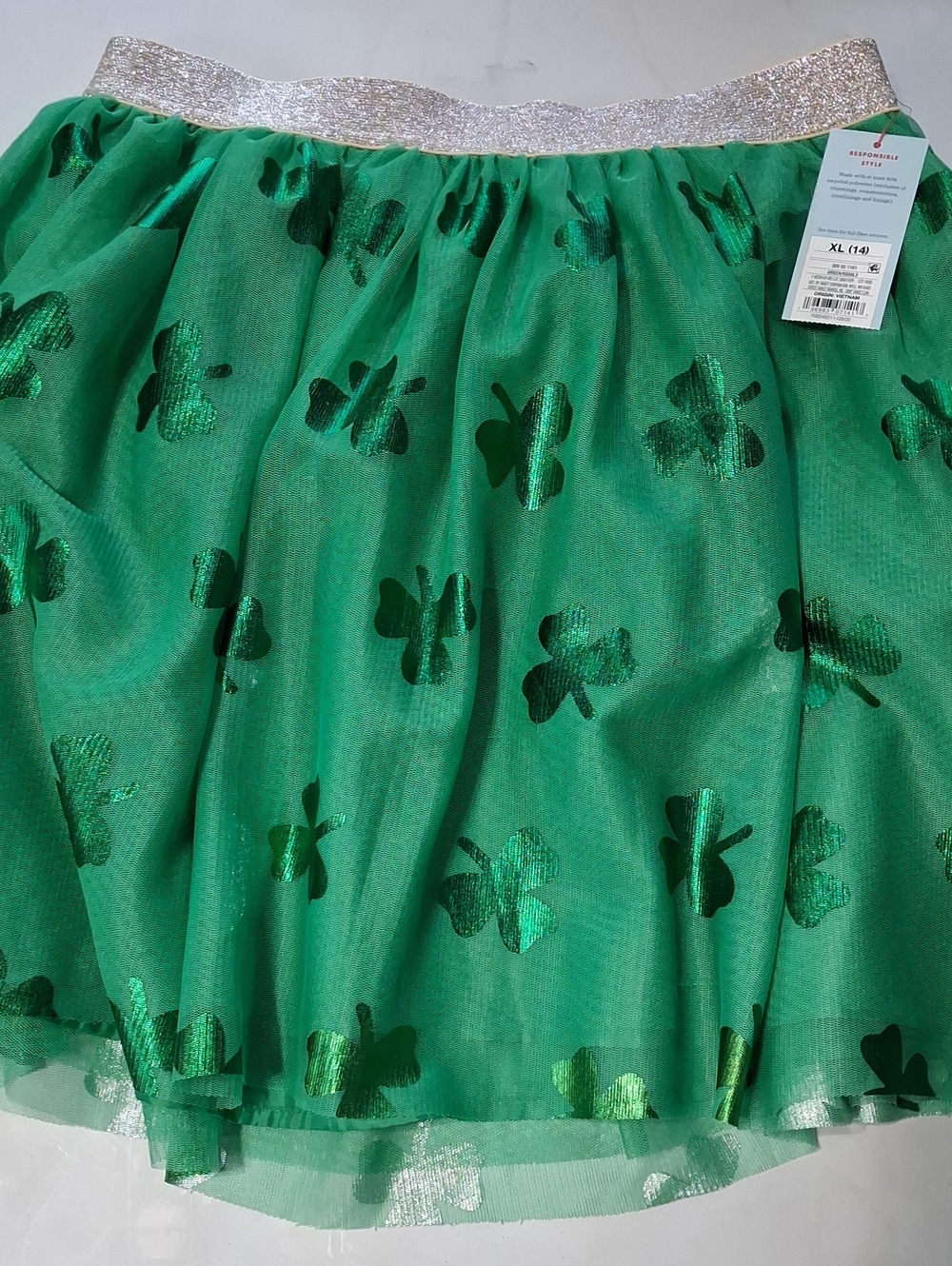 Cat & Jack Green Glitter Shamrock Tulle Skirt with Gold And Silver Waistband